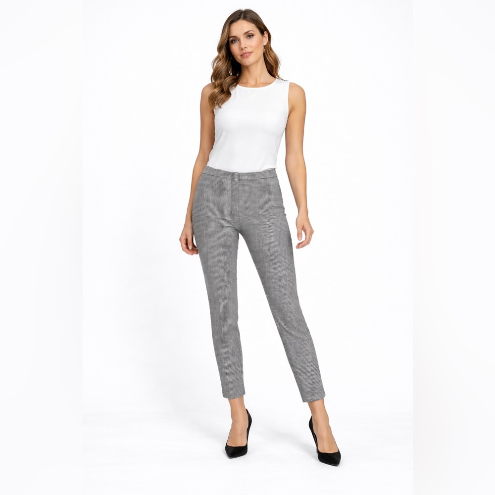 Theory Classic Skinny Pants Sz‎ 4 Black White Houndstooth Stretch Ankle Career